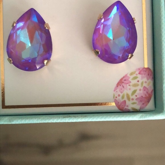 Violet Pear Crystal Statement Earrings - Picture 4 of 13